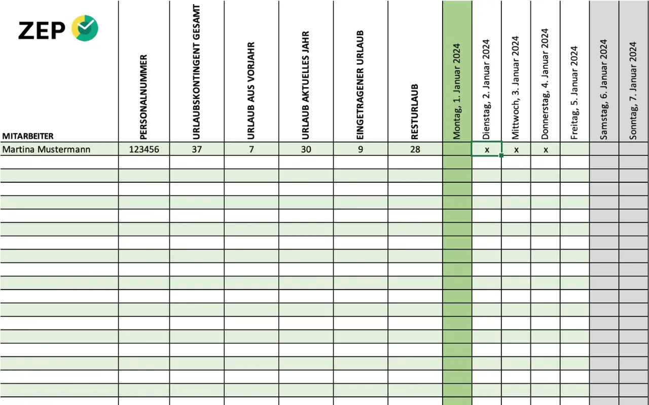 Urlaubsplanung Vorlage Excel PDF